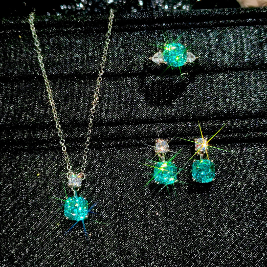 Back-cover Princess-cut Birds-nest Design Flashy Light-green Zircon Open Ring