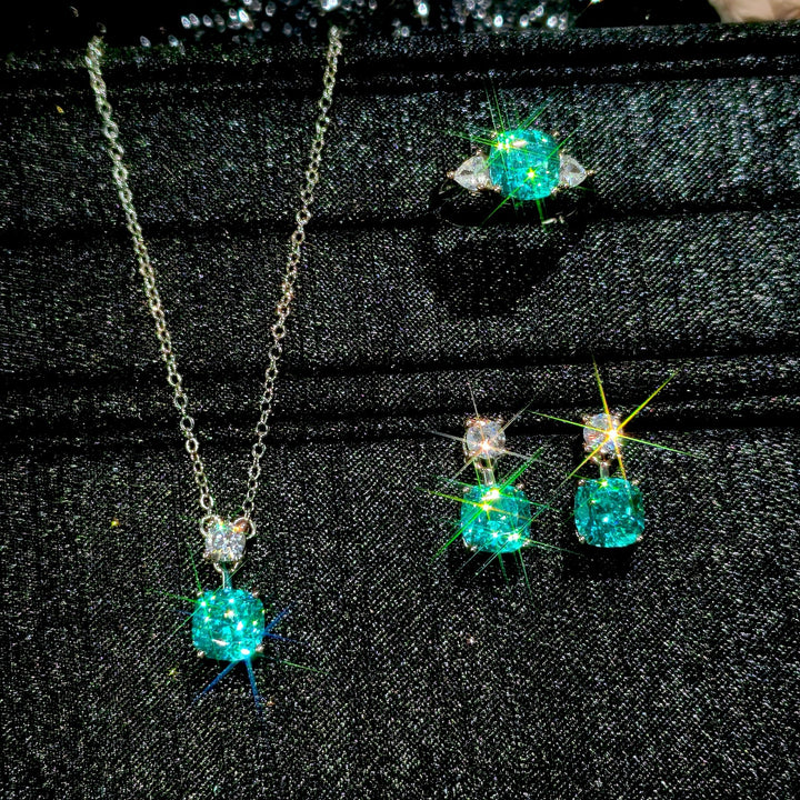 Back-cover Princess-cut Birds-nest Design Flashy Light-green Zircon Open Ring