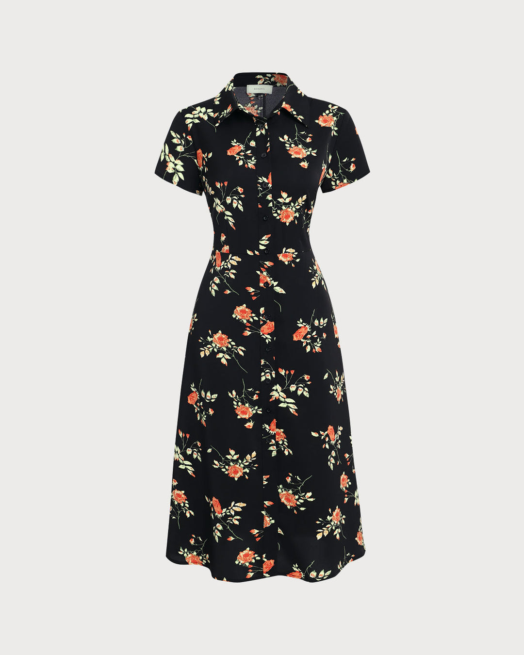 Glória - Midi šaty černé s květinovým vzorem