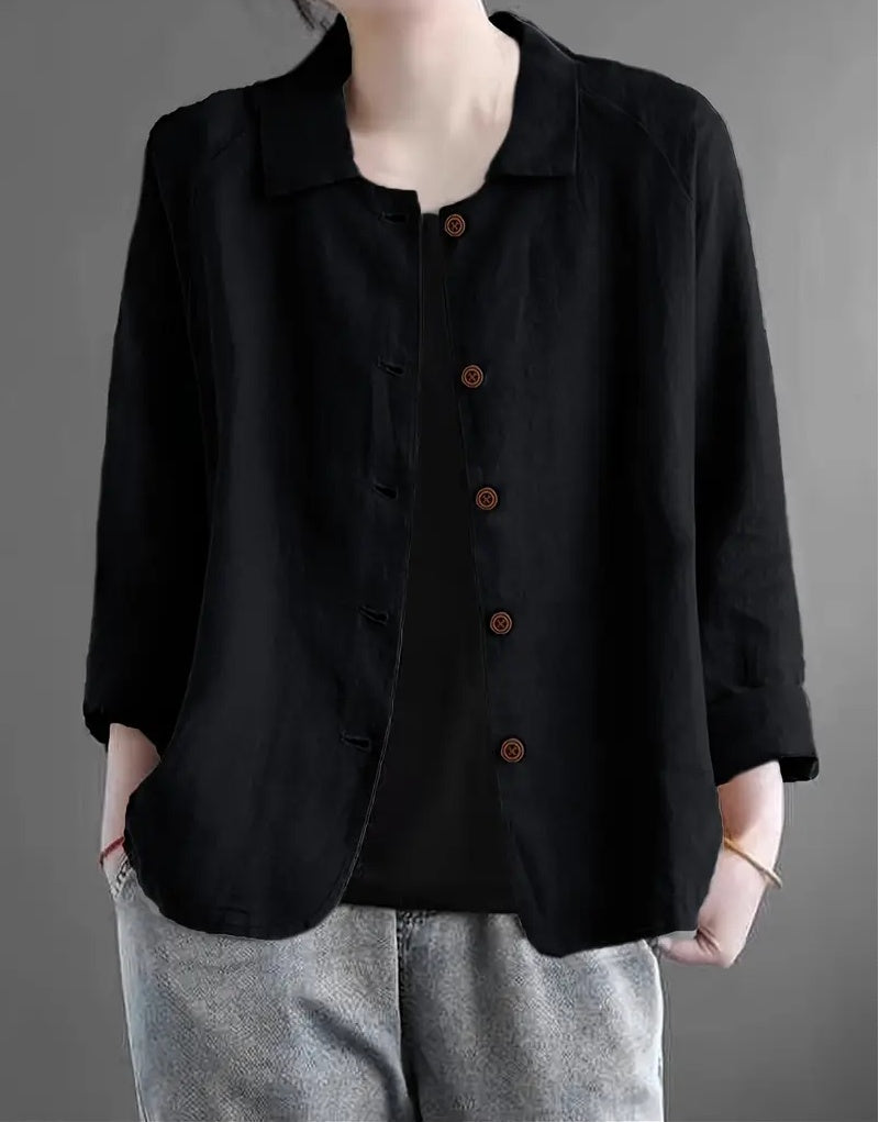 Spot New Cross-border Foreign Trade European And American Women's Solid Color Shirt Collar Single Breasted Long Sleeved Casual Jacket Cardigan