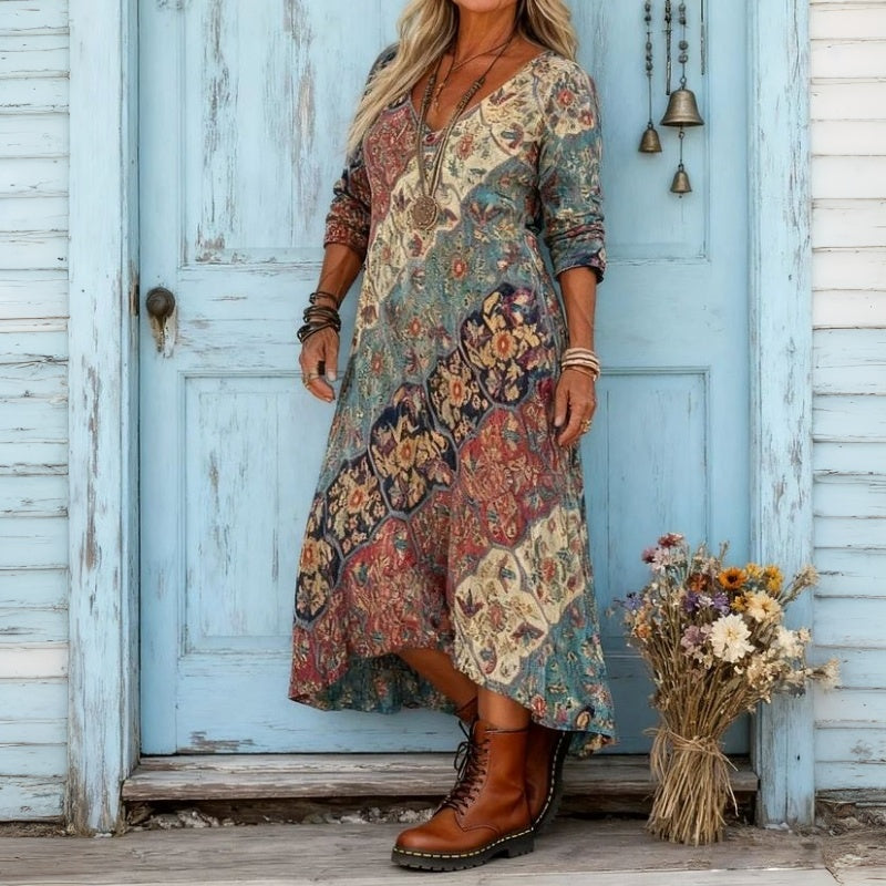 Maria - Vintage inspirované dlouhé rukávy casual šaty