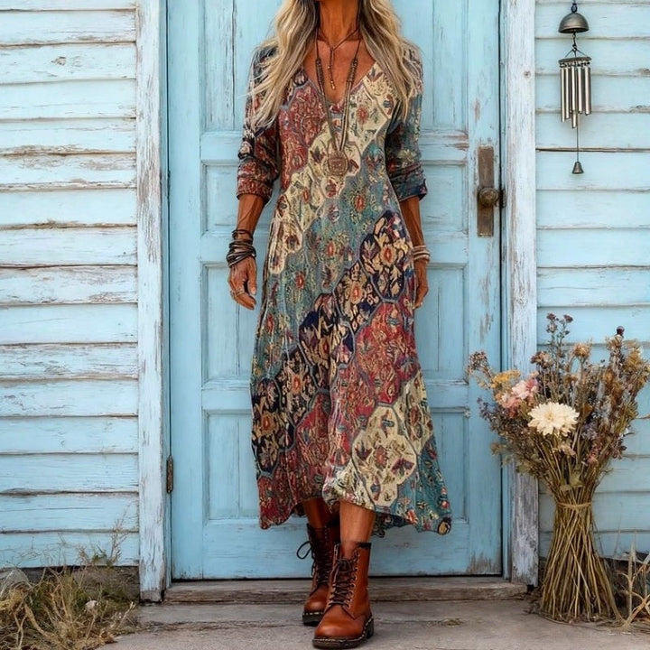 Maria - Vintage inspirované dlouhé rukávy casual šaty