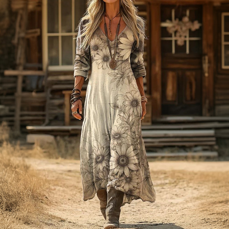 Maria - Casual Šaty s Dlouhým Rukávem Inspirované Vintage