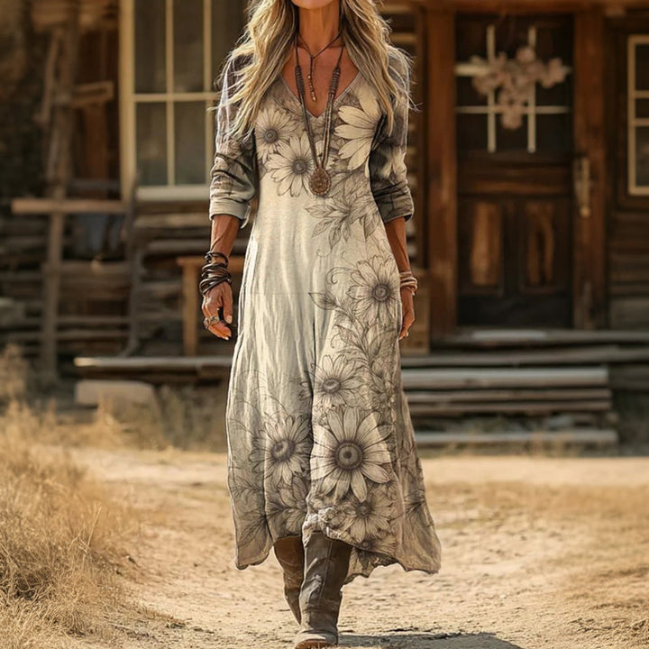 Maria - Casual Šaty s Dlouhým Rukávem Inspirované Vintage