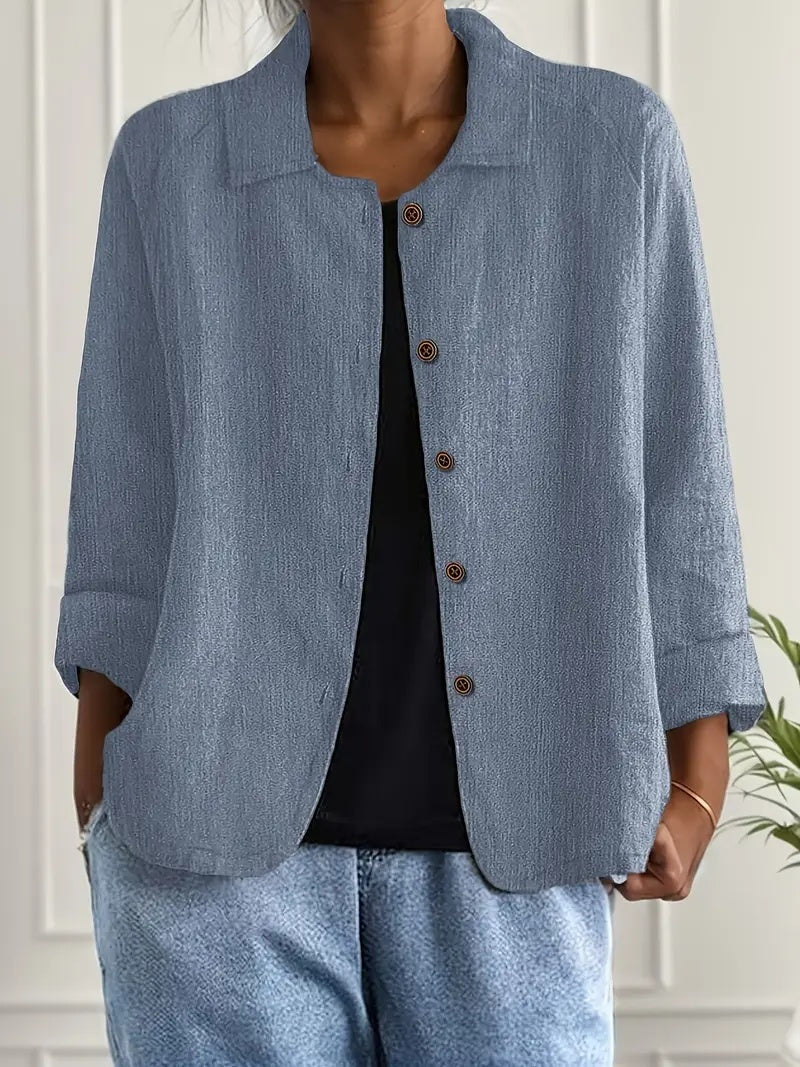 Spot New Cross-border Foreign Trade European And American Women's Solid Color Shirt Collar Single Breasted Long Sleeved Casual Jacket Cardigan