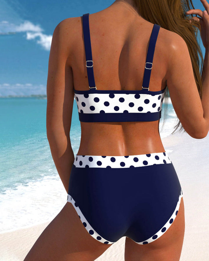Elisabete - Bikinové kalhotky s vysokým pasem a puntíky v patchwork designu