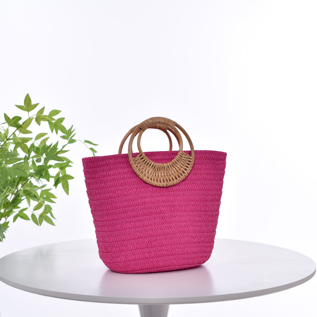 Simple Straw Weave Womens Large-Capacity Round-