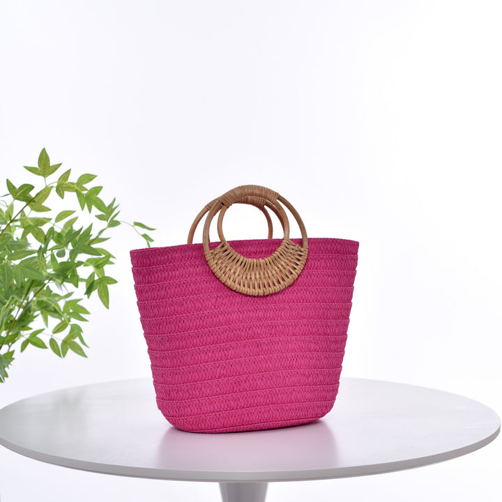 Simple Straw Weave Womens Large-Capacity Round-