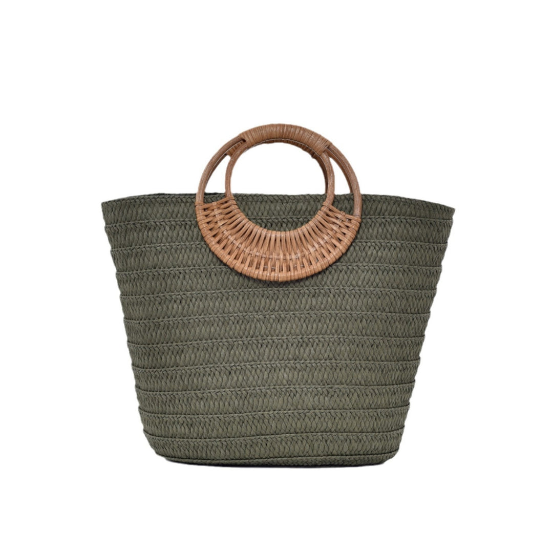 Simple Straw Weave Womens Large-Capacity Round-