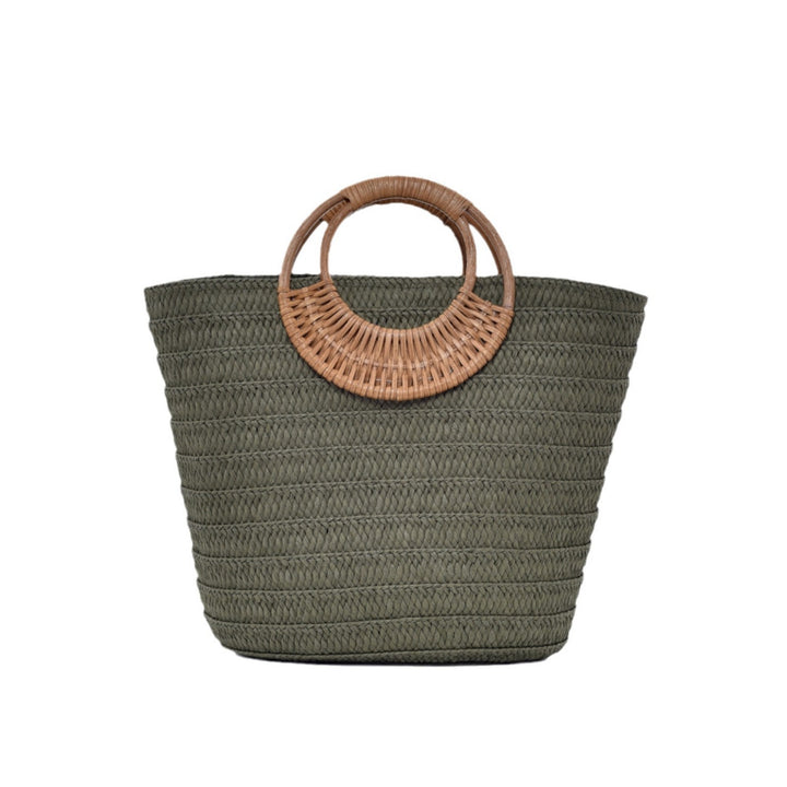 Simple Straw Weave Womens Large-Capacity Round-