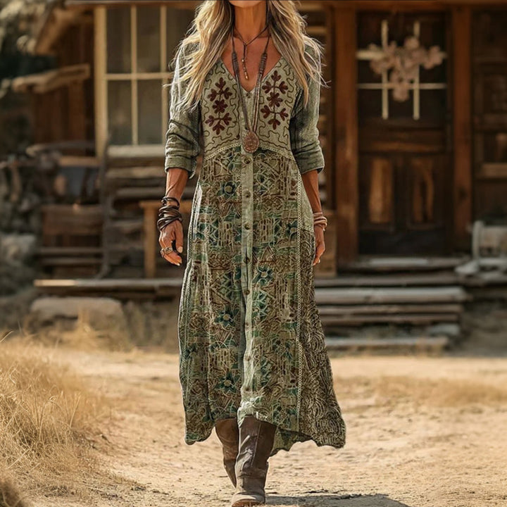 Maria - Casualní Šaty s Dlouhým Rukávem Inspirované Vintage