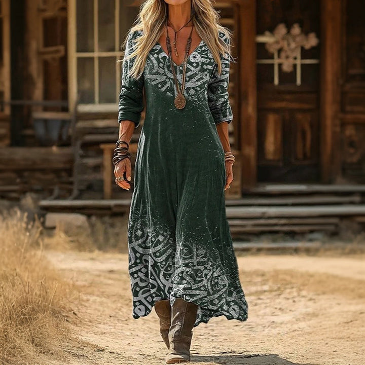Maria - Casual Šaty s Dlouhým Rukávem ve Vintage Stylu