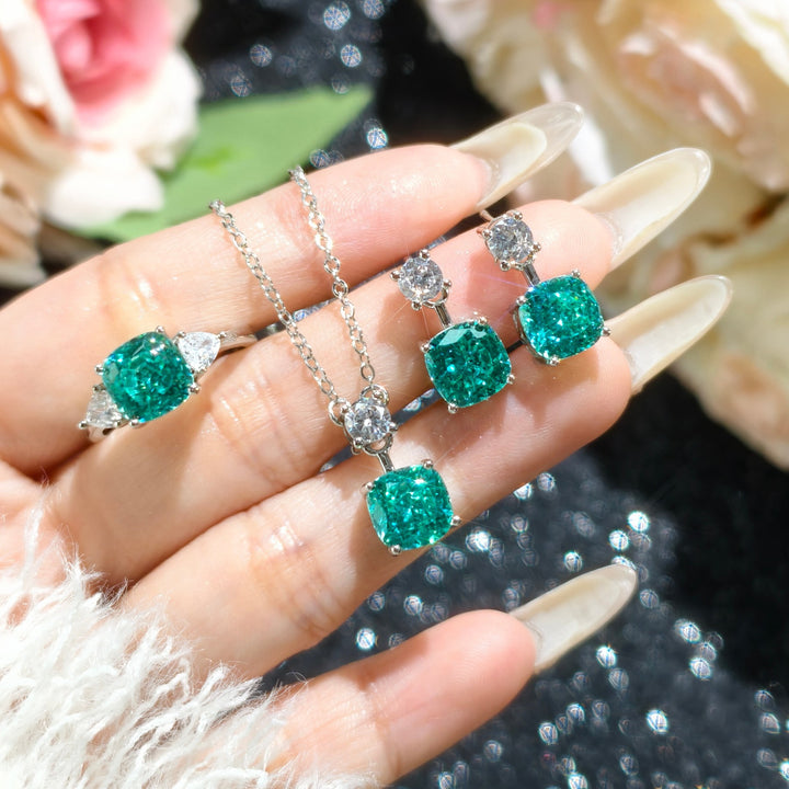 Back-cover Princess-cut Birds-nest Design Flashy Light-green Zircon Open Ring