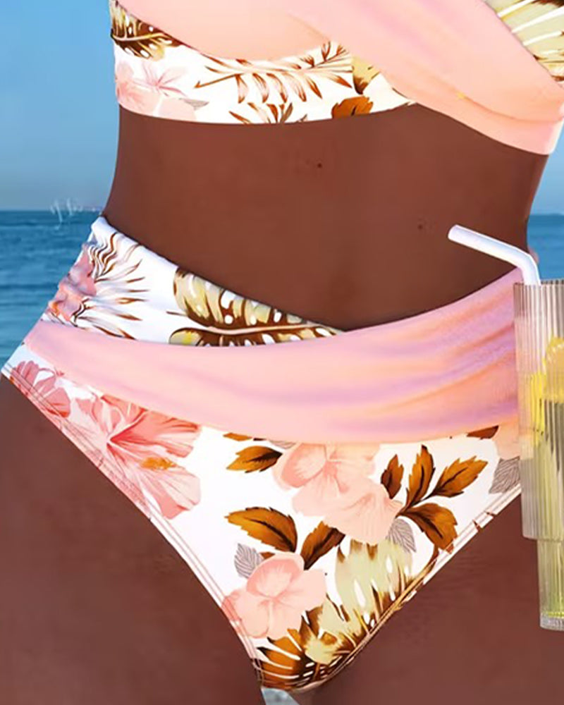 Lorena - Bikinové plavky s kontrastním květinovým vzorem a rozparkem