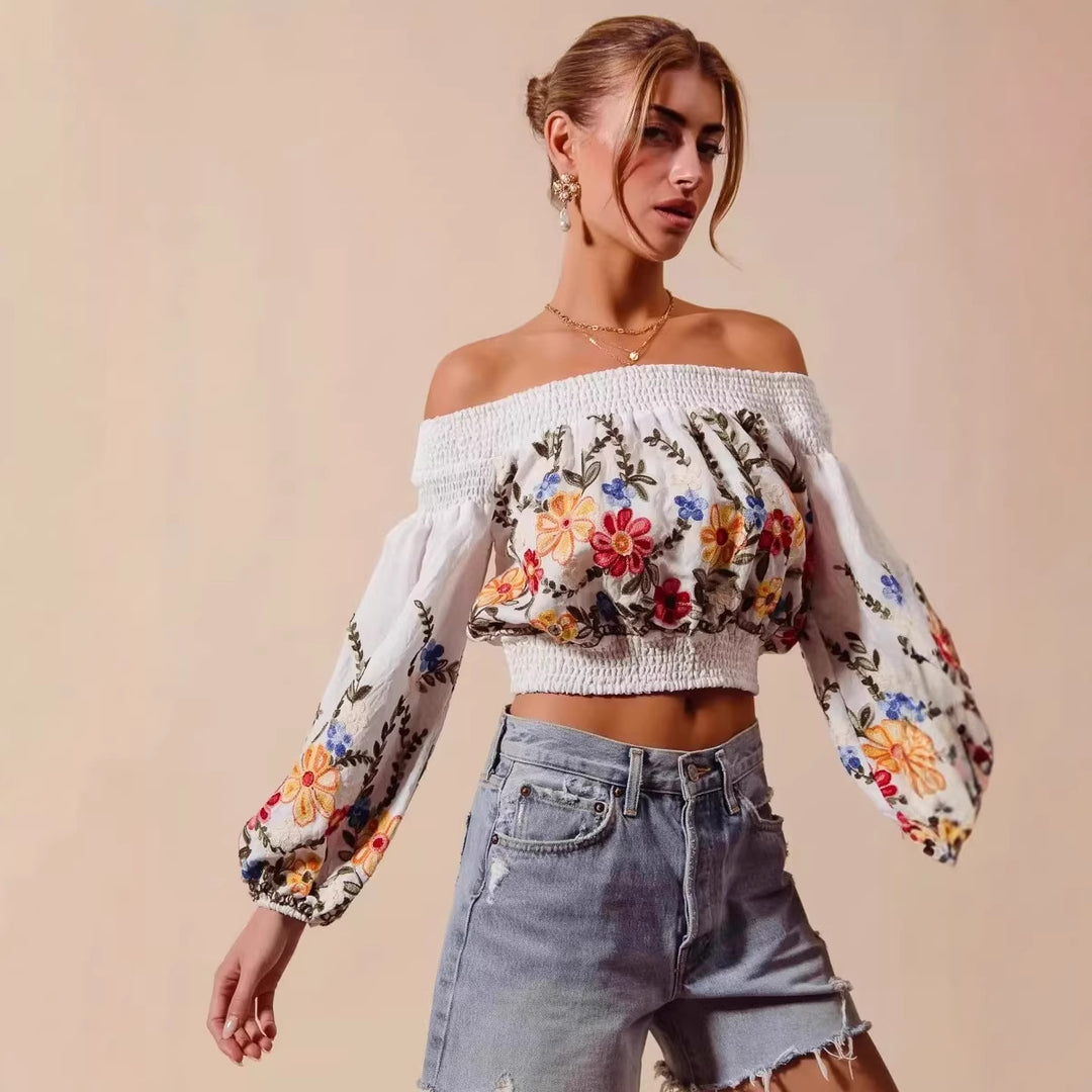 Women's Fashion Spicy Girl Print Off-shoulder Loose Top