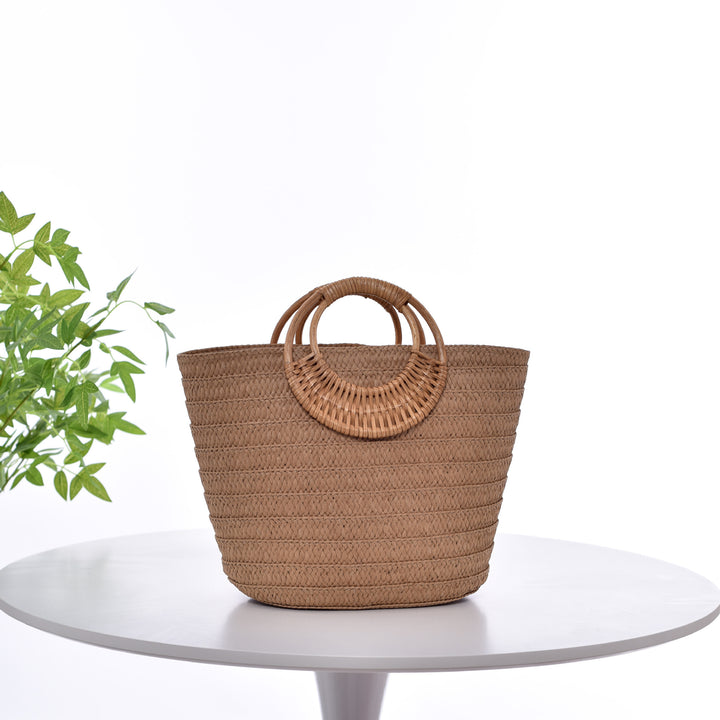 Simple Straw Weave Womens Large-Capacity Round-