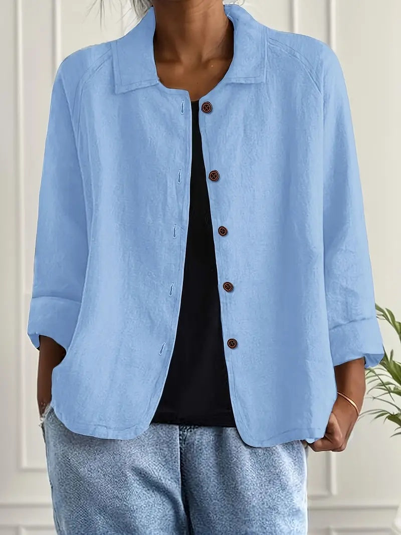 Spot New Cross-border Foreign Trade European And American Women's Solid Color Shirt Collar Single Breasted Long Sleeved Casual Jacket Cardigan