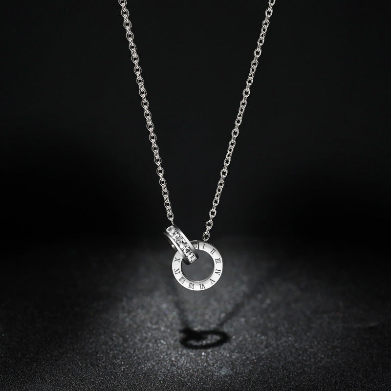 Fashionable Stainless Steel Double-Ring Diamond-Encrusted 