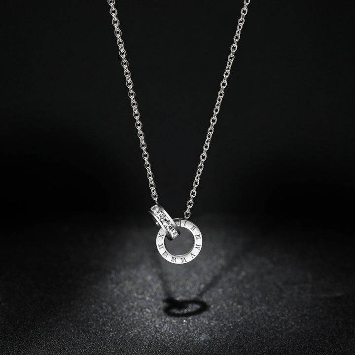 Fashionable Stainless Steel Double-Ring Diamond-Encrusted 