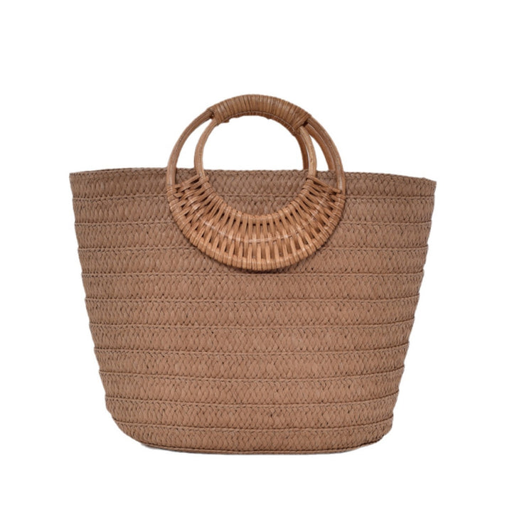 Simple Straw Weave Womens Large-Capacity Round-