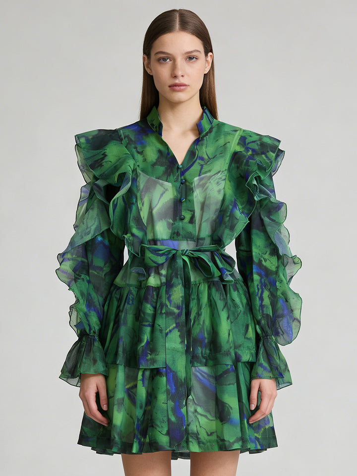 V-neck Ruffled Tie-waist Dress