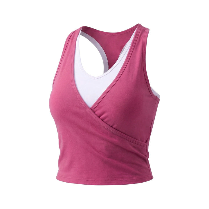Sports Vest Quick-Drying Breathable Fake Two-Piece Sleeveless Blouse Integrated Cup Padding Yoga Wear