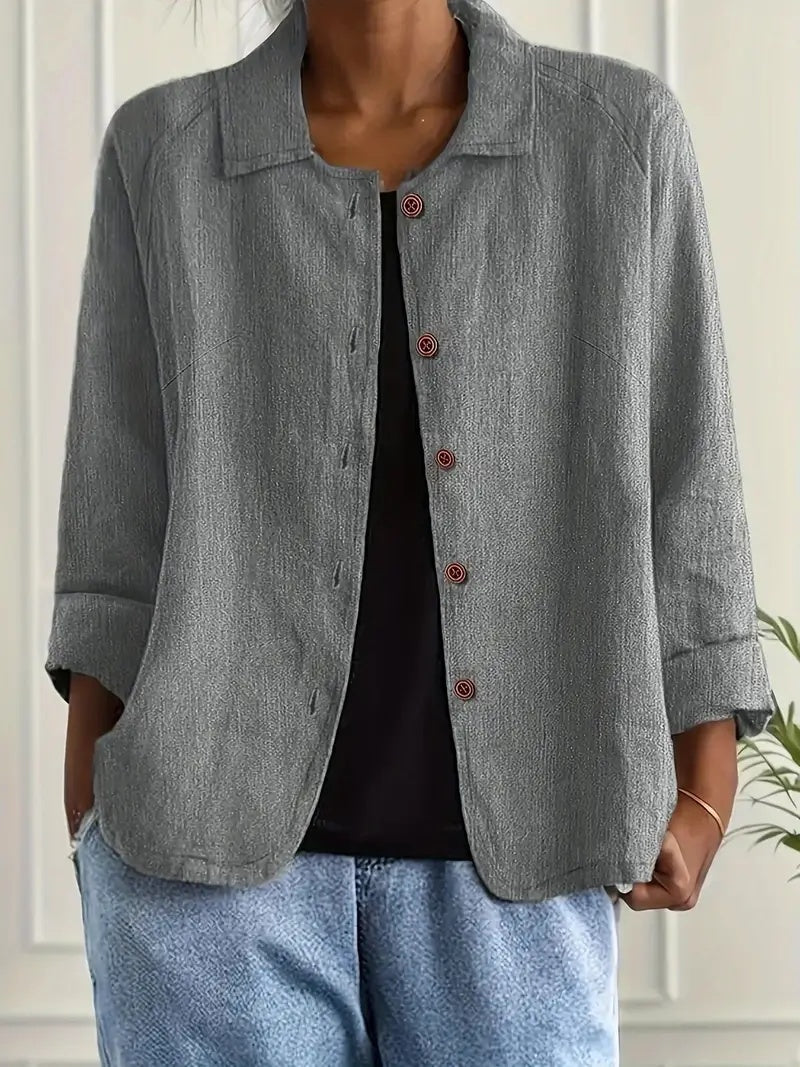 Spot New Cross-border Foreign Trade European And American Women's Solid Color Shirt Collar Single Breasted Long Sleeved Casual Jacket Cardigan