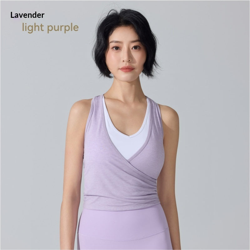 Sports Vest Quick-Drying Breathable Fake Two-Piece Sleeveless Blouse Integrated Cup Padding Yoga Wear