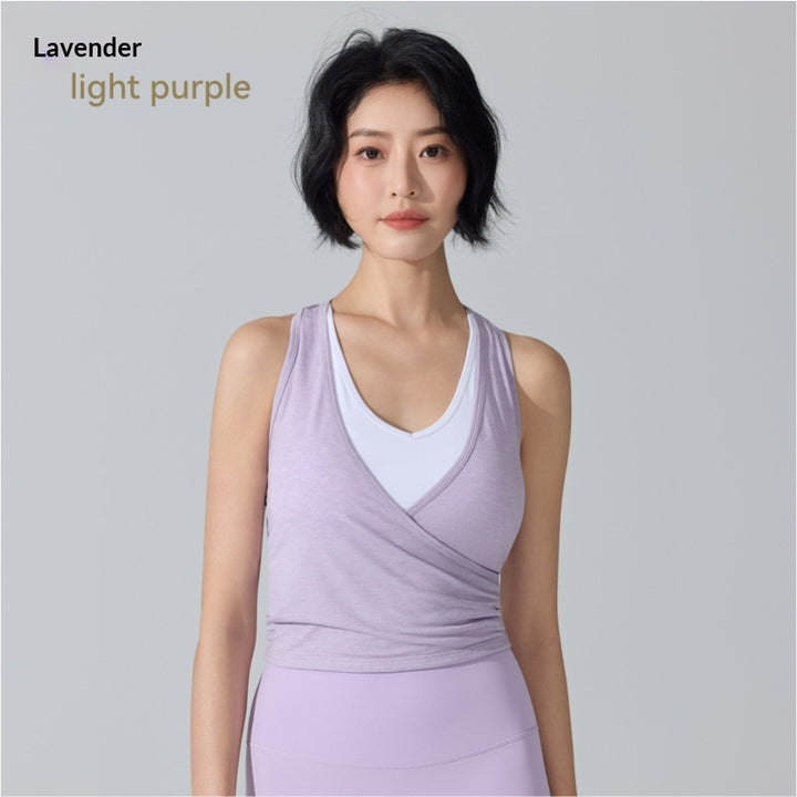 Sports Vest Quick-Drying Breathable Fake Two-Piece Sleeveless Blouse Integrated Cup Padding Yoga Wear