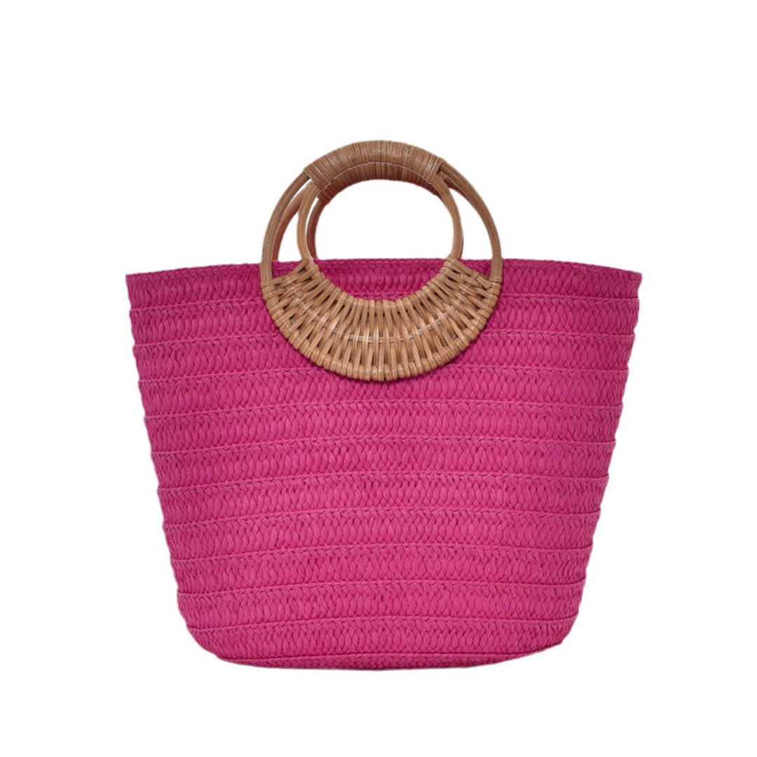 Simple Straw Weave Womens Large-Capacity Round-