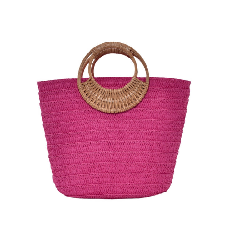 Simple Straw Weave Womens Large-Capacity Round-