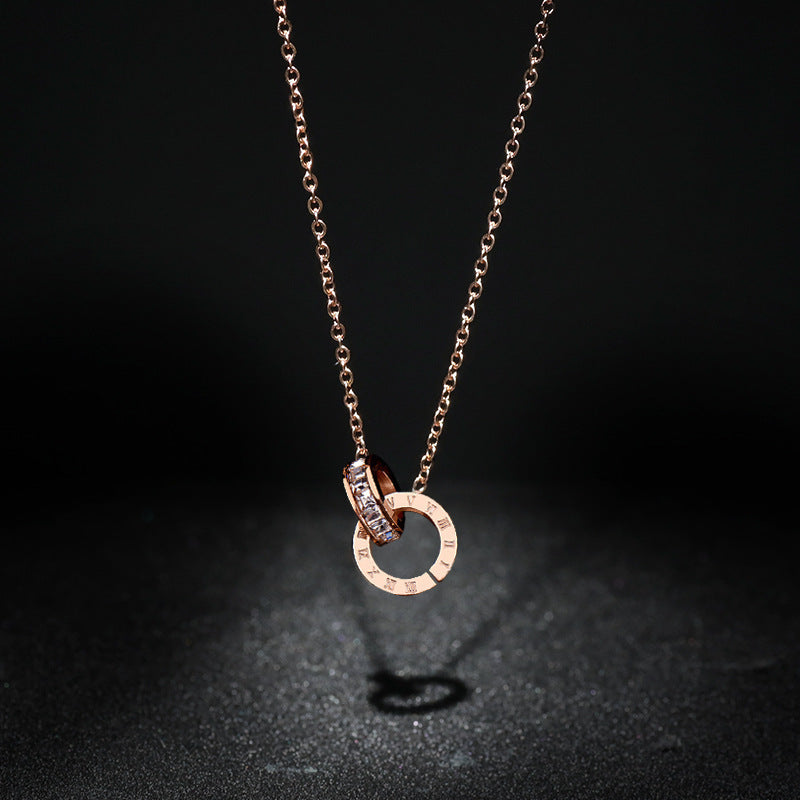 Fashionable Stainless Steel Double-Ring Diamond-Encrusted 