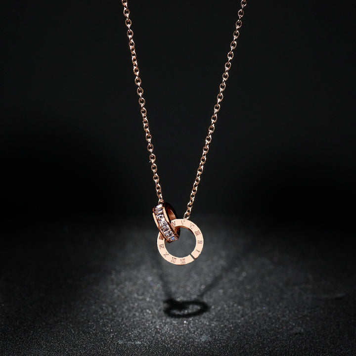 Fashionable Stainless Steel Double-Ring Diamond-Encrusted 