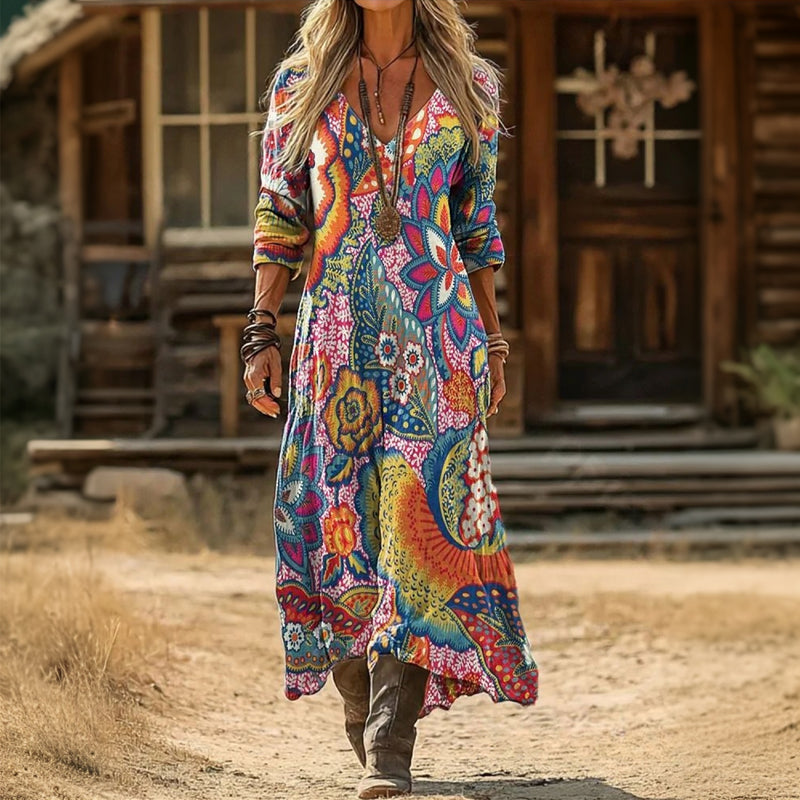 Maria - Casualní Šaty s Dlouhým Rukávem Inspirované Vintage