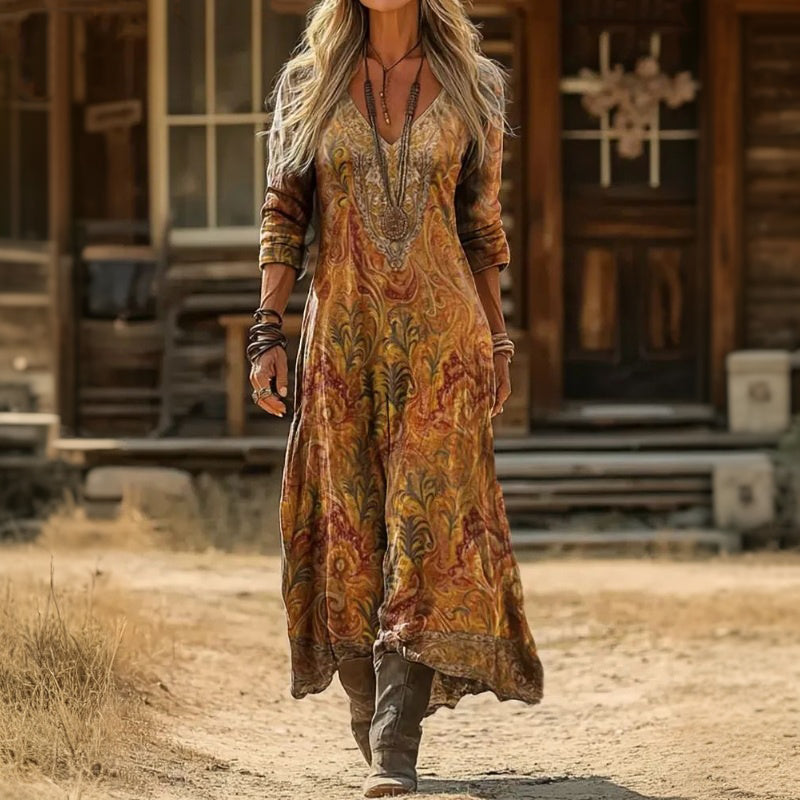 Maria - Casual šaty s dlouhým rukávem inspirované vintage stylem