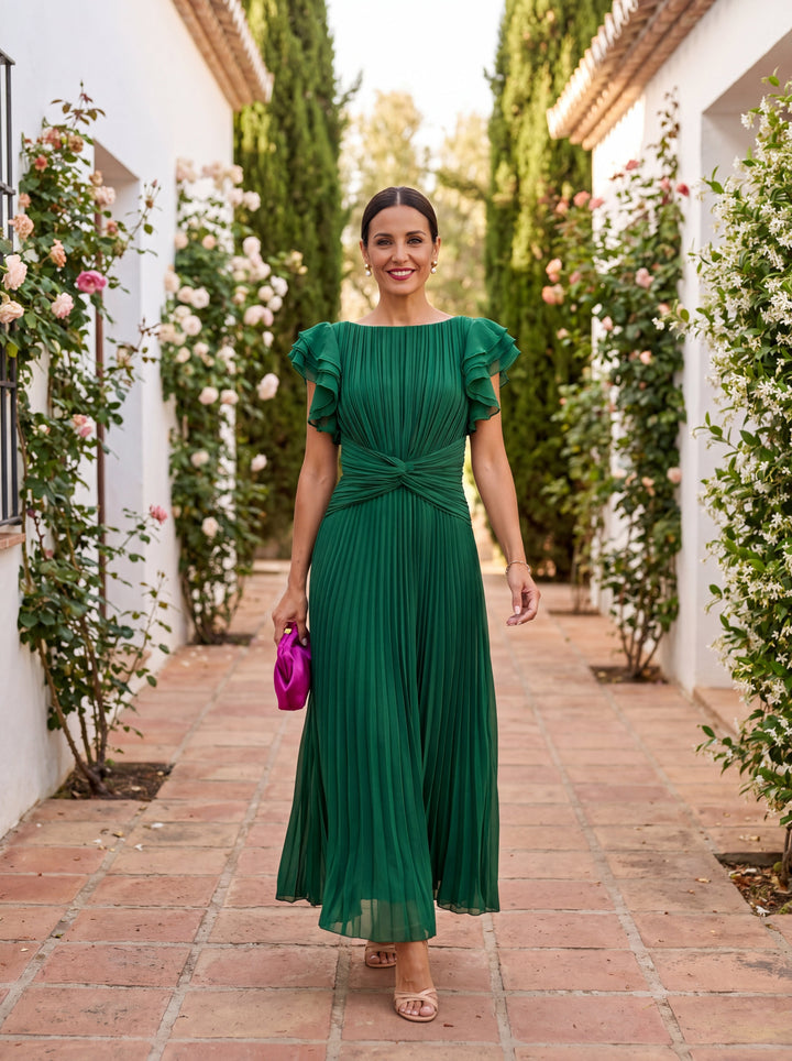 Seraphina | Elegantní Maxi Šaty S Plisováním a Uvázaným Pasem