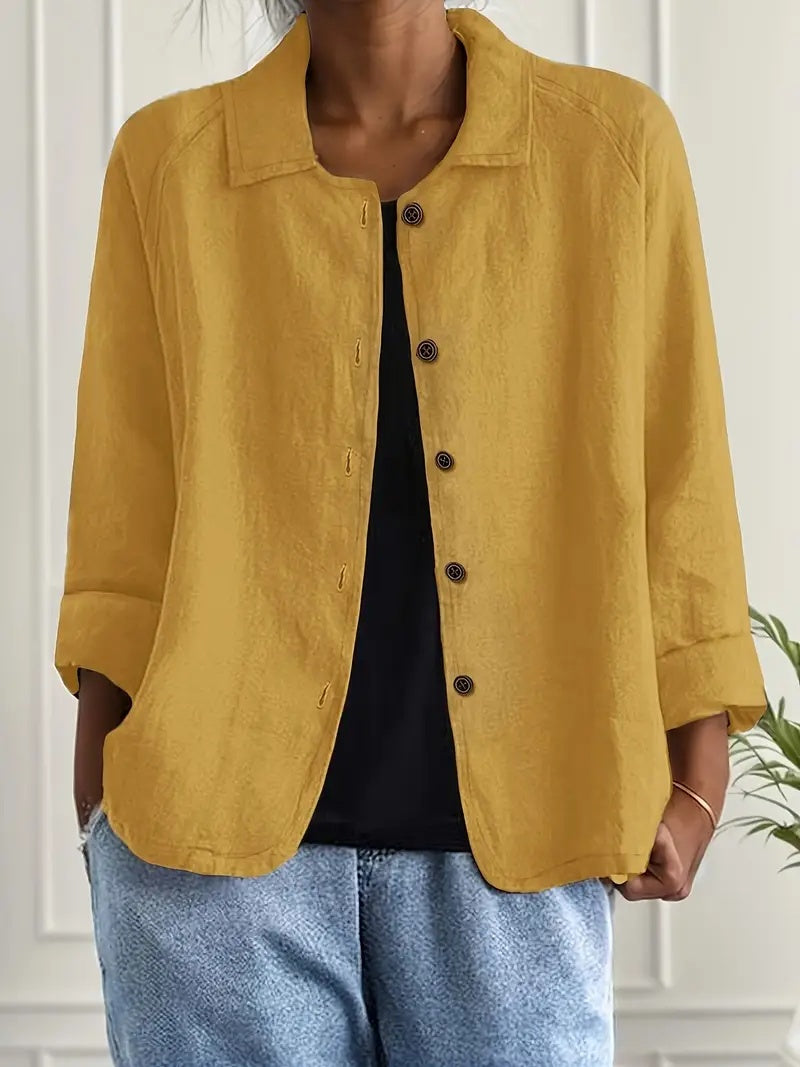 Spot New Cross-border Foreign Trade European And American Women's Solid Color Shirt Collar Single Breasted Long Sleeved Casual Jacket Cardigan