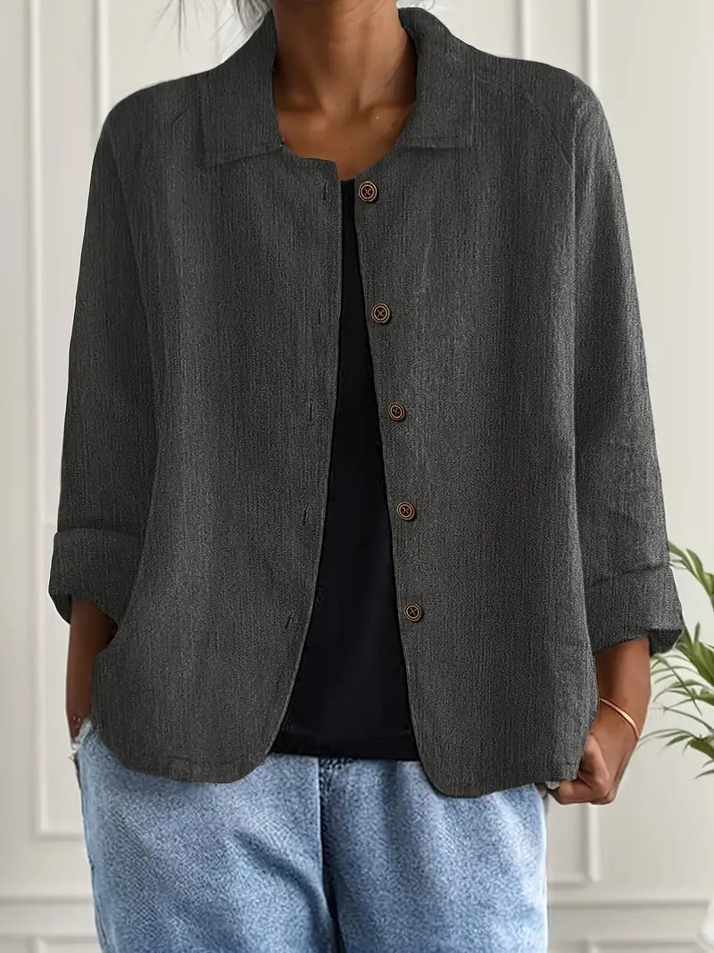 Spot New Cross-border Foreign Trade European And American Women's Solid Color Shirt Collar Single Breasted Long Sleeved Casual Jacket Cardigan