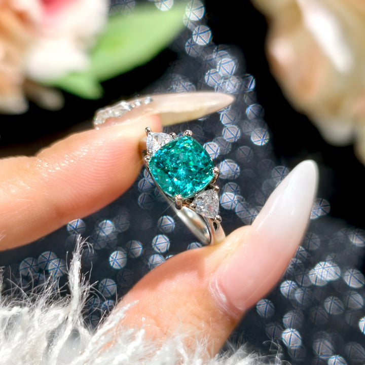 Back-cover Princess-cut Birds-nest Design Flashy Light-green Zircon Open Ring