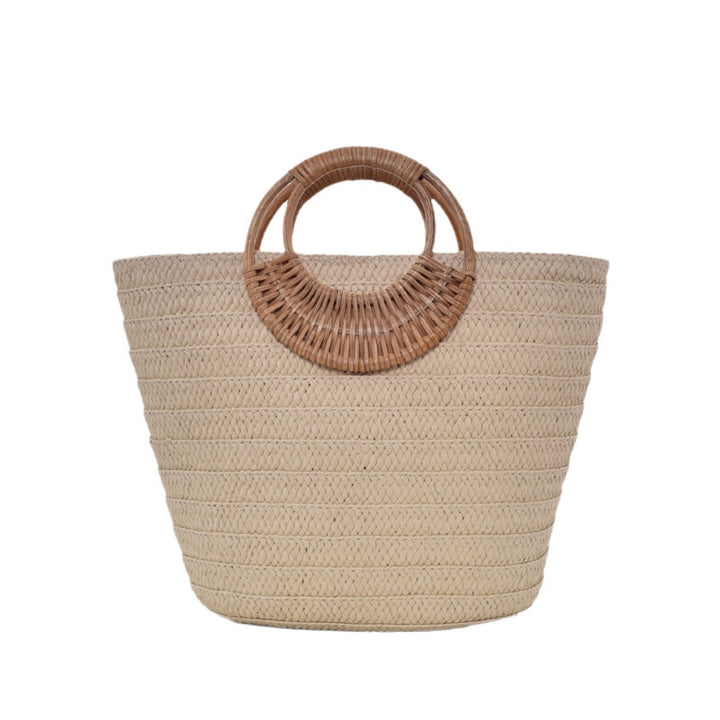 Simple Straw Weave Womens Large-Capacity Round-