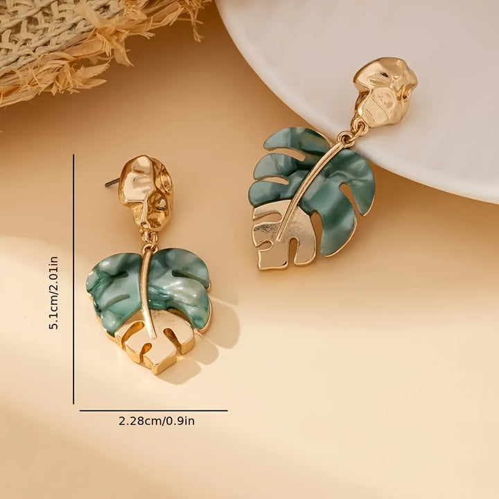 1 Pair Vintage Boho Style Leaf Dangle Earrings, Elegant & Chic, For Women's Daily Wear, Banquets & Vacations, Exquisite Female Jewelry Gift
