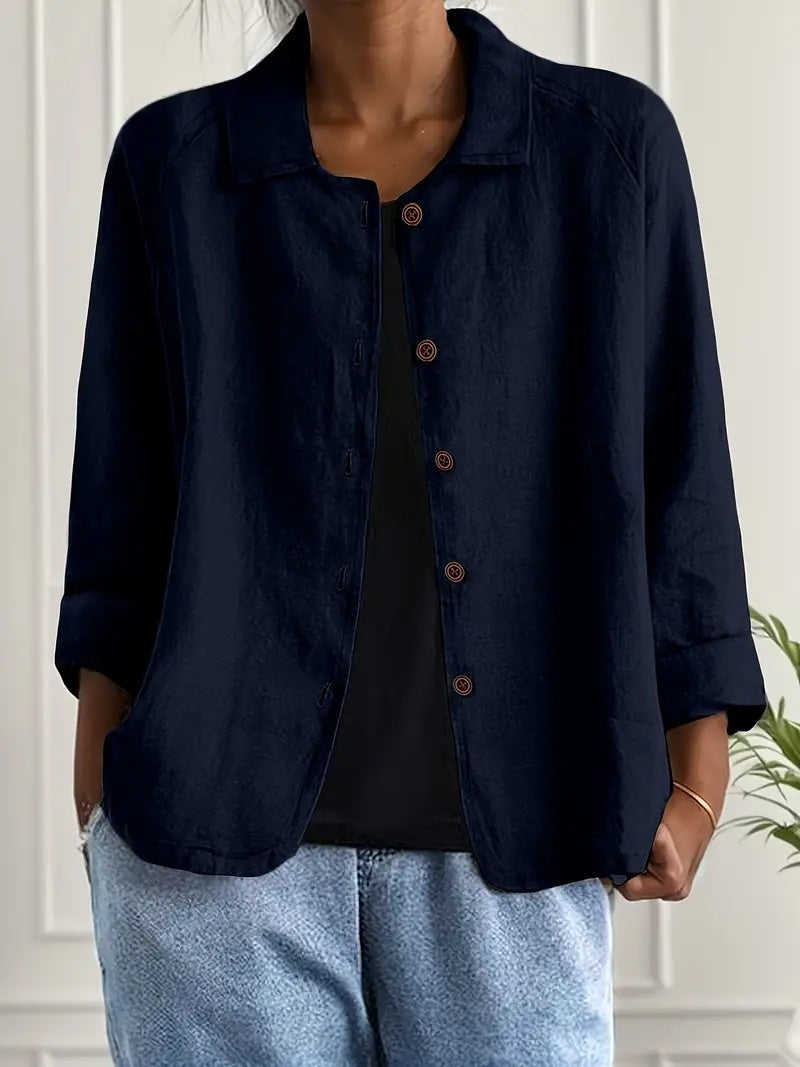Spot New Cross-border Foreign Trade European And American Women's Solid Color Shirt Collar Single Breasted Long Sleeved Casual Jacket Cardigan
