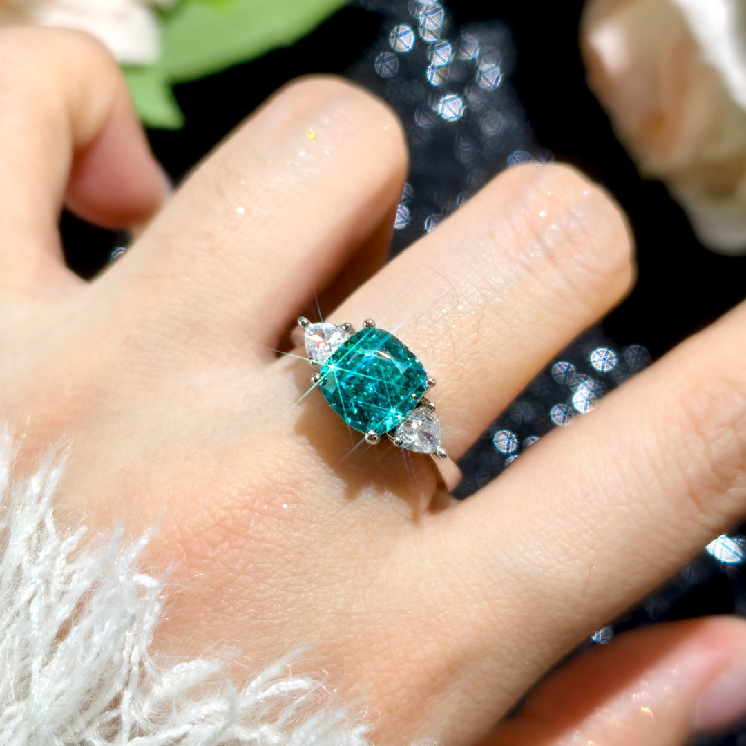 Back-cover Princess-cut Birds-nest Design Flashy Light-green Zircon Open Ring