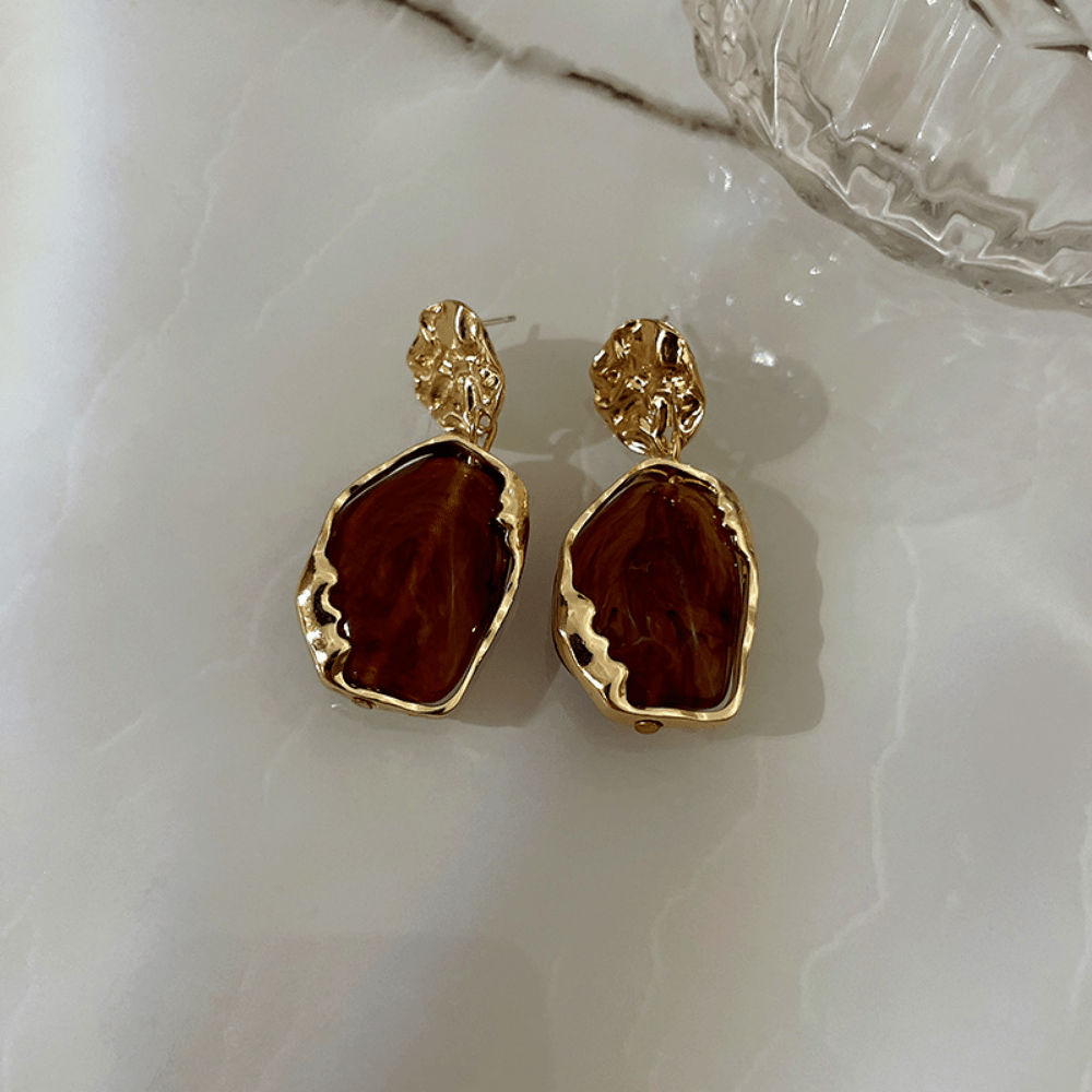 Elegant Vintage Irregular Resin Geometric Earrings For Women, Perfect For Banquets, Parties & Vacations