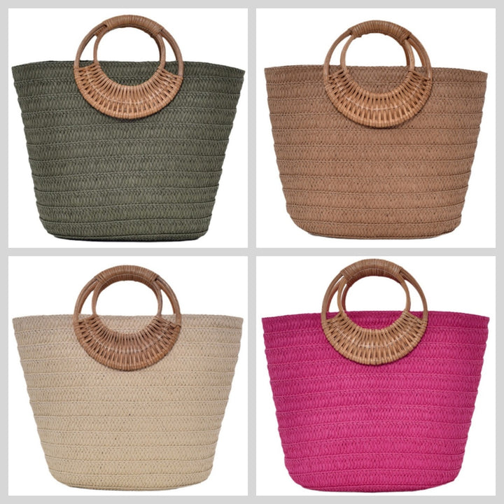 Simple Straw Weave Womens Large-Capacity Round-