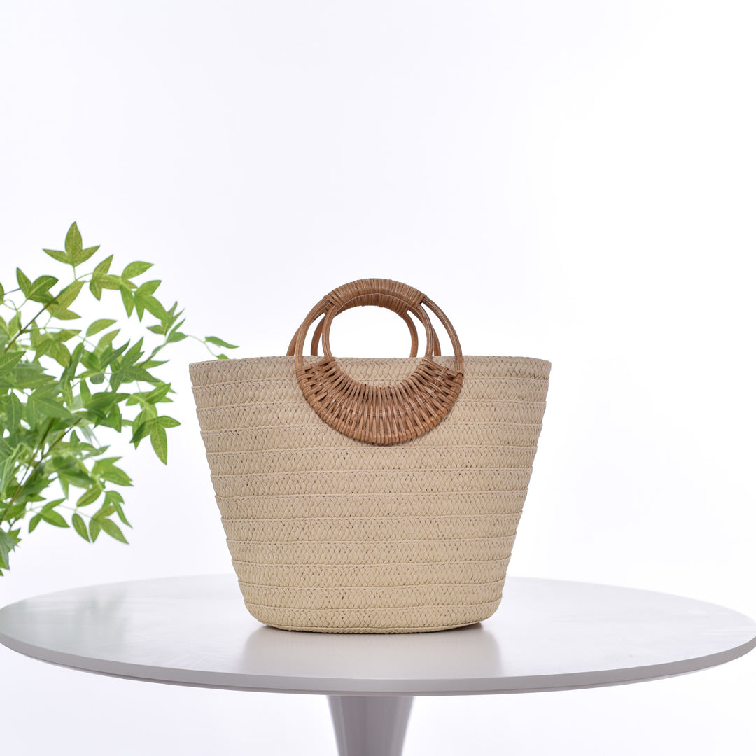 Simple Straw Weave Womens Large-Capacity Round-