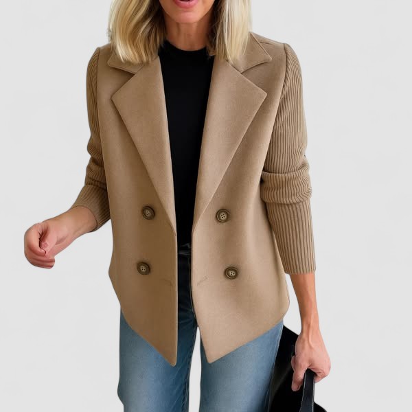 Marta - Elegantní Kabát s Pletenými Rukávy