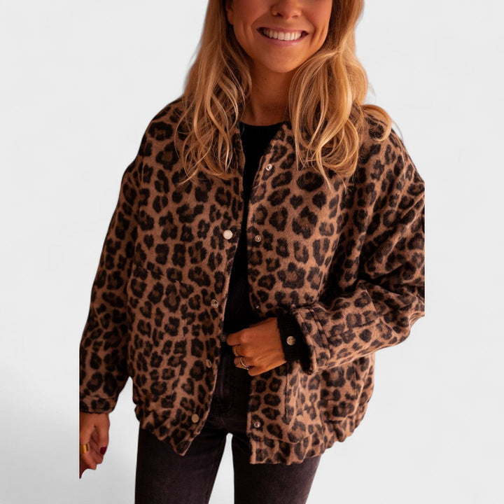Růžový - Moderní kabát s leopardím vzorem