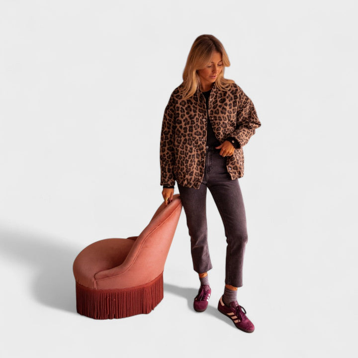 Růžový - Moderní kabát s leopardím vzorem